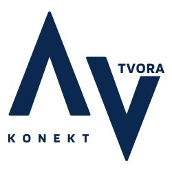 Tvora Konekt įmonės logotipas – tamsiai mėlynas AV simbolis